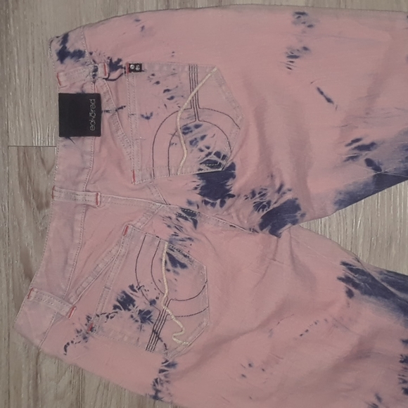Ecko Red Pink and Blue Denim Jeans Bleached Straight Leg 7 - Picture 4 of 4